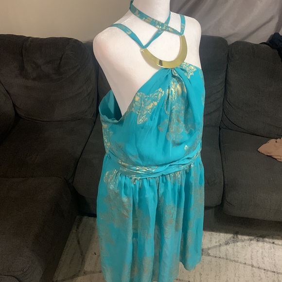 Turquoise around the neck open back dress - Picture 5 of 9